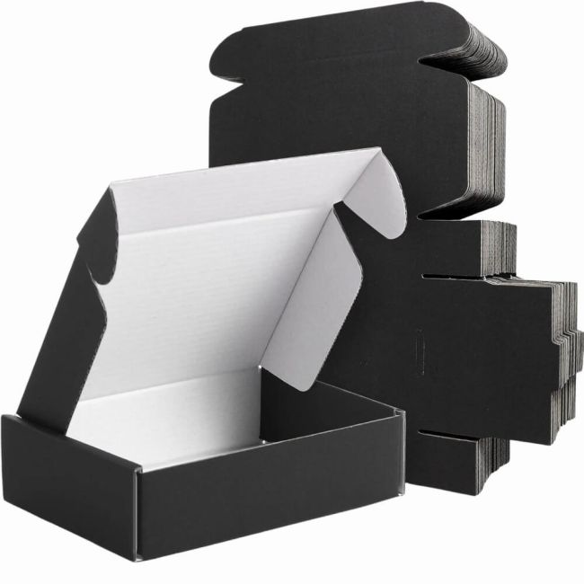 Small Business Shipping Box Bundle - 6x4x3 & 8x8x4 Inch Black Corrugated Mailers (50 Count)