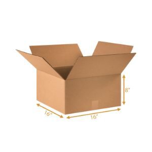 3 Ply Corrugated Cardboard Box - Single Wall - 16 x 16 x 8 Inch