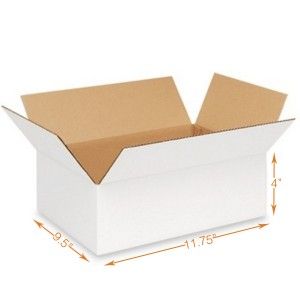 White 3 Ply Corrugated Cardboard Box - Single Wall - 11.75 x 9.5 x 4 Inch