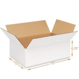 White 3 Ply Corrugated Cardboard Box - Single Wall - 13 x 10 x 6.25 Inch