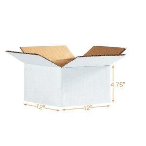 White 3 Ply Corrugated Cardboard Box - Single Wall - 12 x 12 x 4.75 Inch