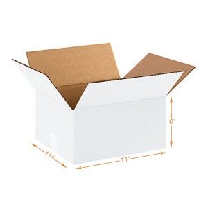 White 3 Ply Corrugated Cardboard Box - Single Wall - 11 x 11 x 6 Inch