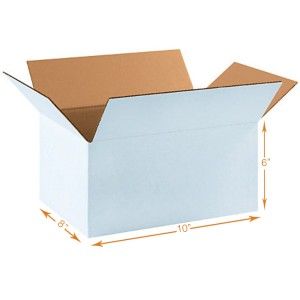 White 3 Ply Corrugated Cardboard Box - Single Wall - 10 x 8 x 6 Inch