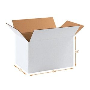White 5 Ply Corrugated Cardboard Box - Double Wall - 24 x 5 x 18 Inch