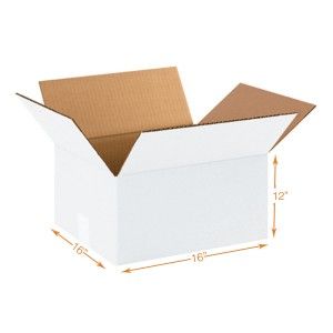 White 5 Ply Corrugated Cardboard Box - Double Wall - 16 x 16 x 12 Inch
