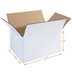 White 7 Ply Corrugated Cardboard Box - Triple Wall - 24 x 16 x 12 Inch