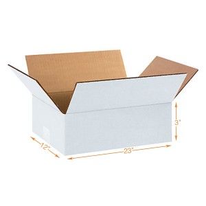 White Corrugated Cardboard Box - Double Wall (5 Ply) - 23 x 12 x 3 Inch