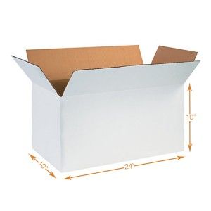 White 5 Ply Corrugated Cardboard Box - Double Wall - 24 x 10 x 10 Inch