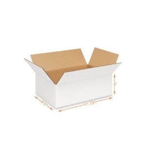 White 3 Ply Corrugated Cardboard Box - Single Wall - 11.75 x 9.5 x 4 Inch