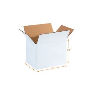 White 7 Ply Corrugated Cardboard Box - Triple Wall - 30 x 5 x 24 Inch